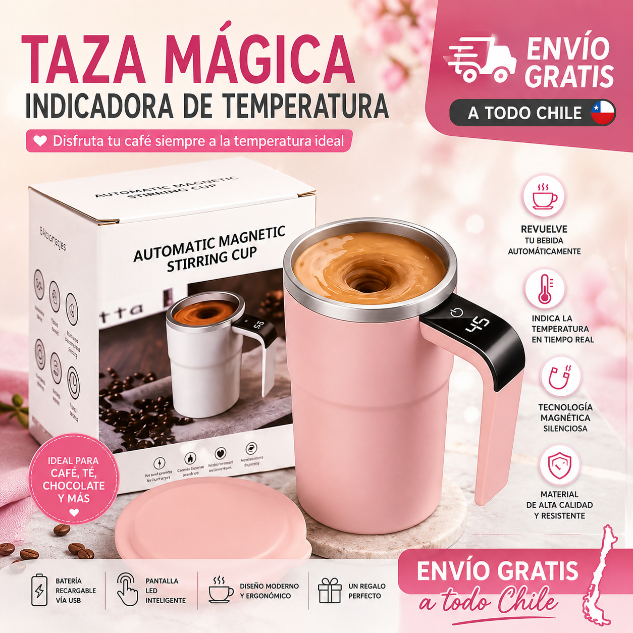 Taza Inteligente de Café Color Rosa
